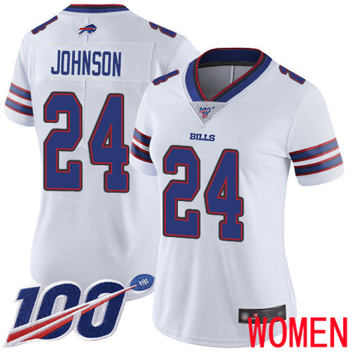 Women Buffalo Bills #24 Taron Johnson White Vapor Untouchable Limited Player 100th Season NFL Jersey->women nfl jersey->Women Jersey